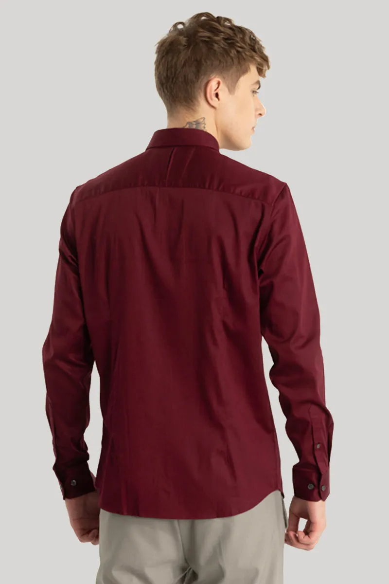 Satin Stretch Maroon Plain Shirt