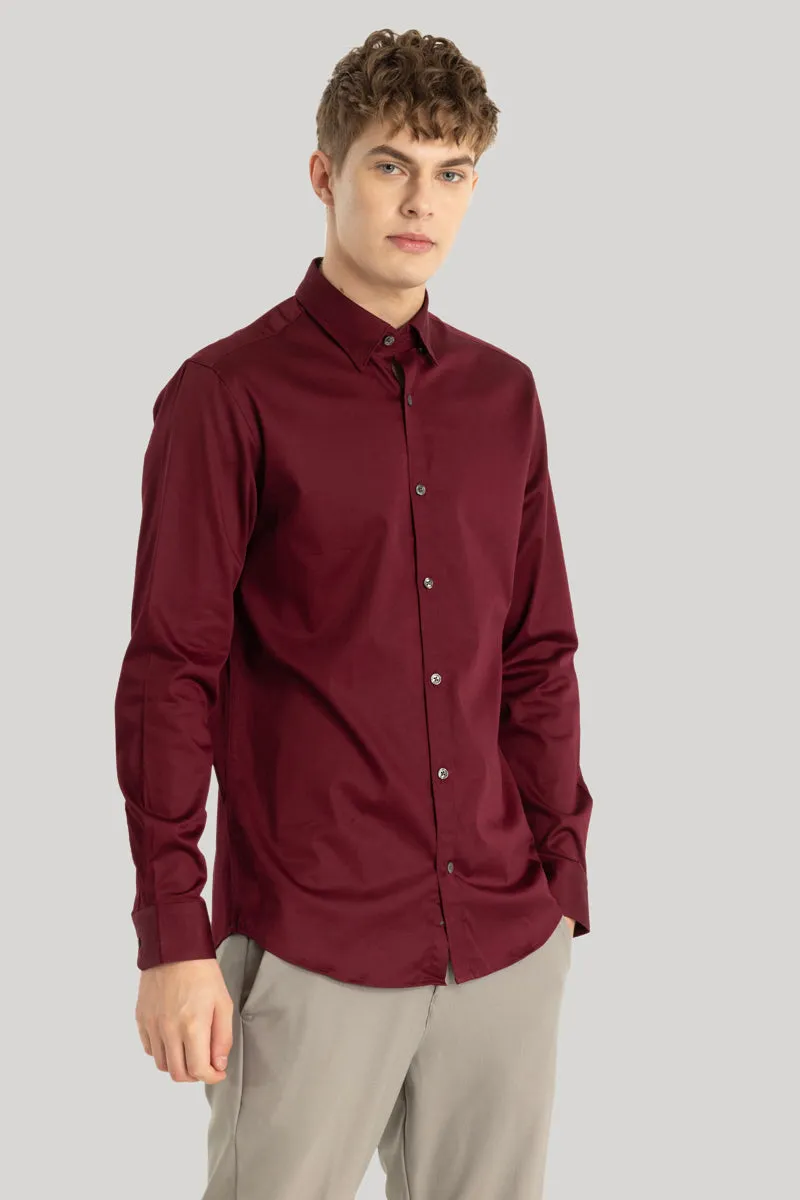 Satin Stretch Maroon Plain Shirt