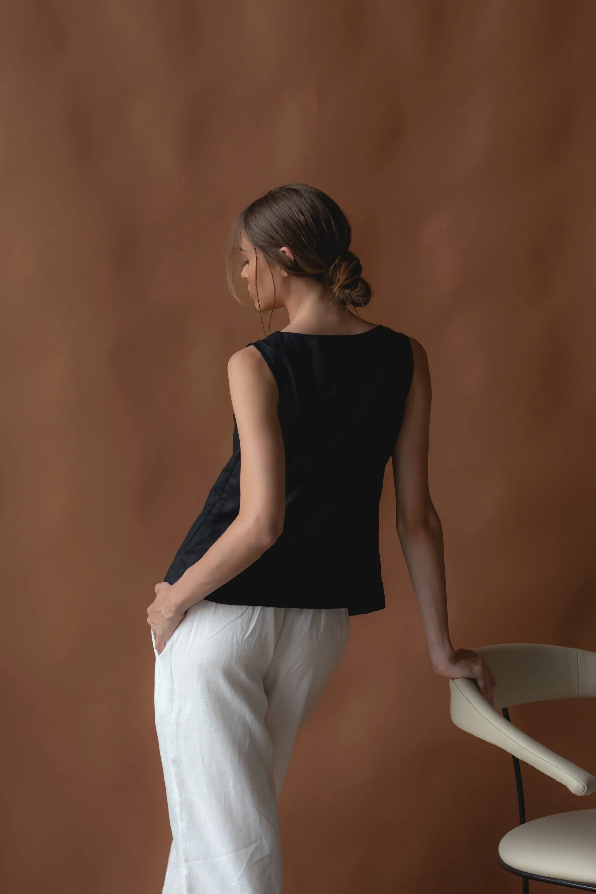 Shell Linen Top Black