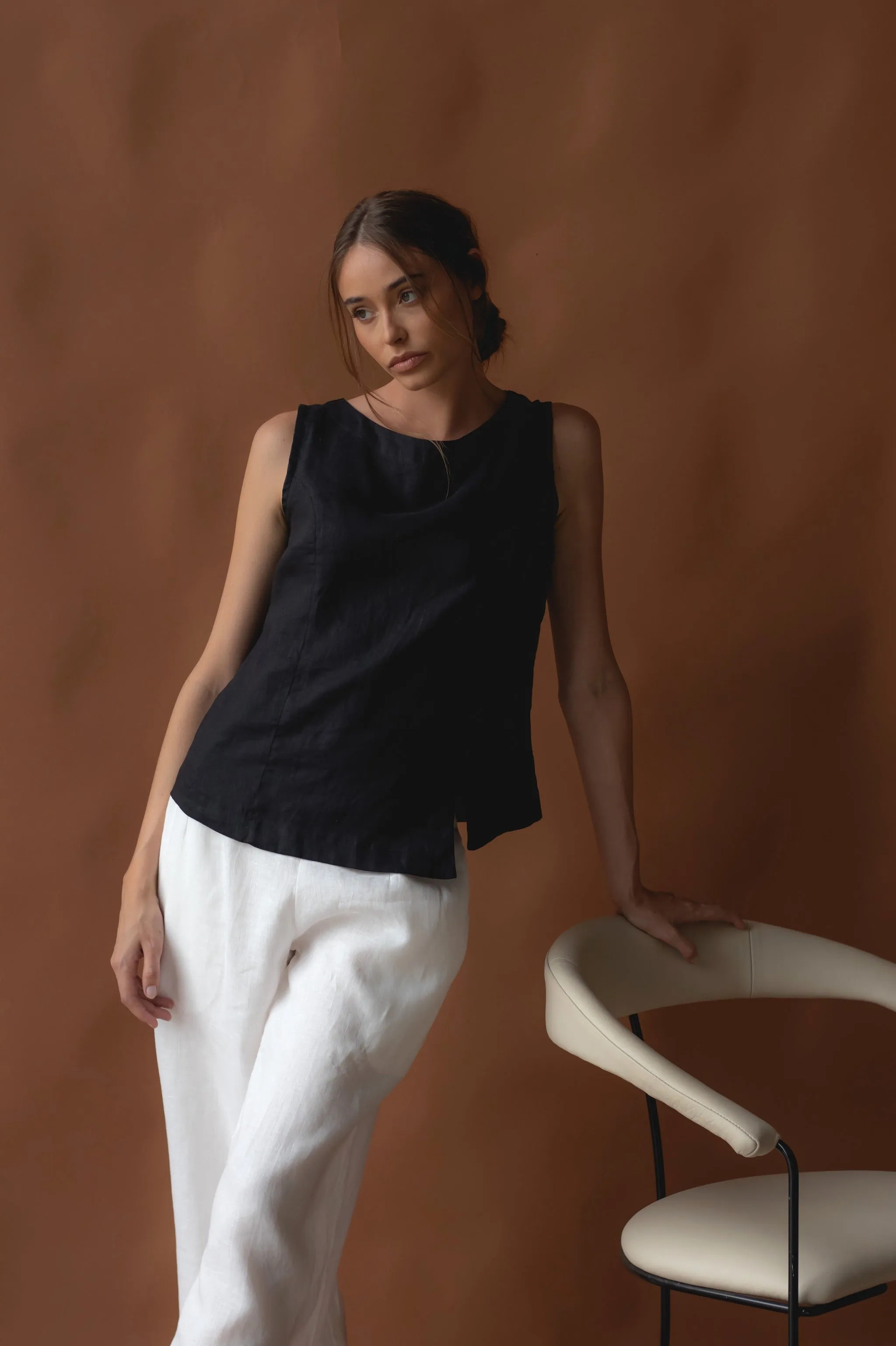 Shell Linen Top Black