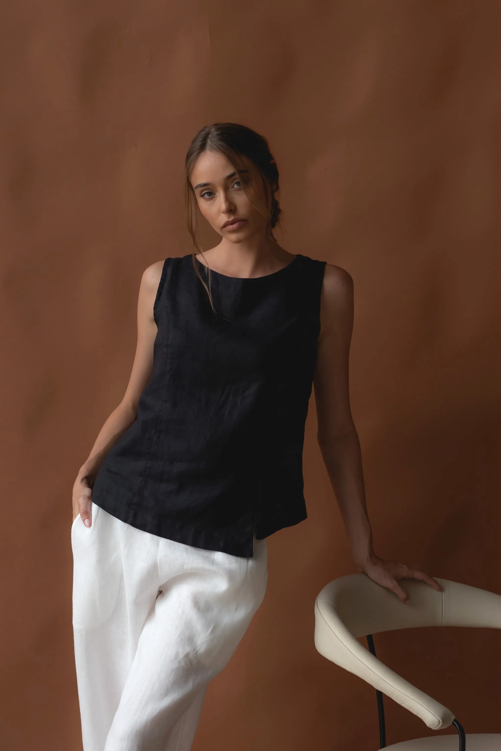 Shell Linen Top Black