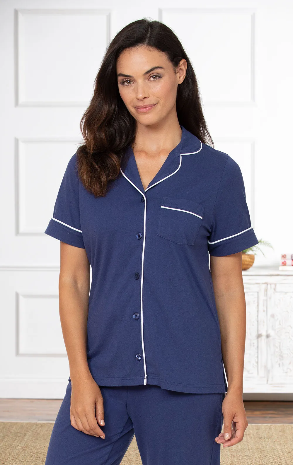 Solid Jersey Short-Sleeve Boyfriend Pajamas