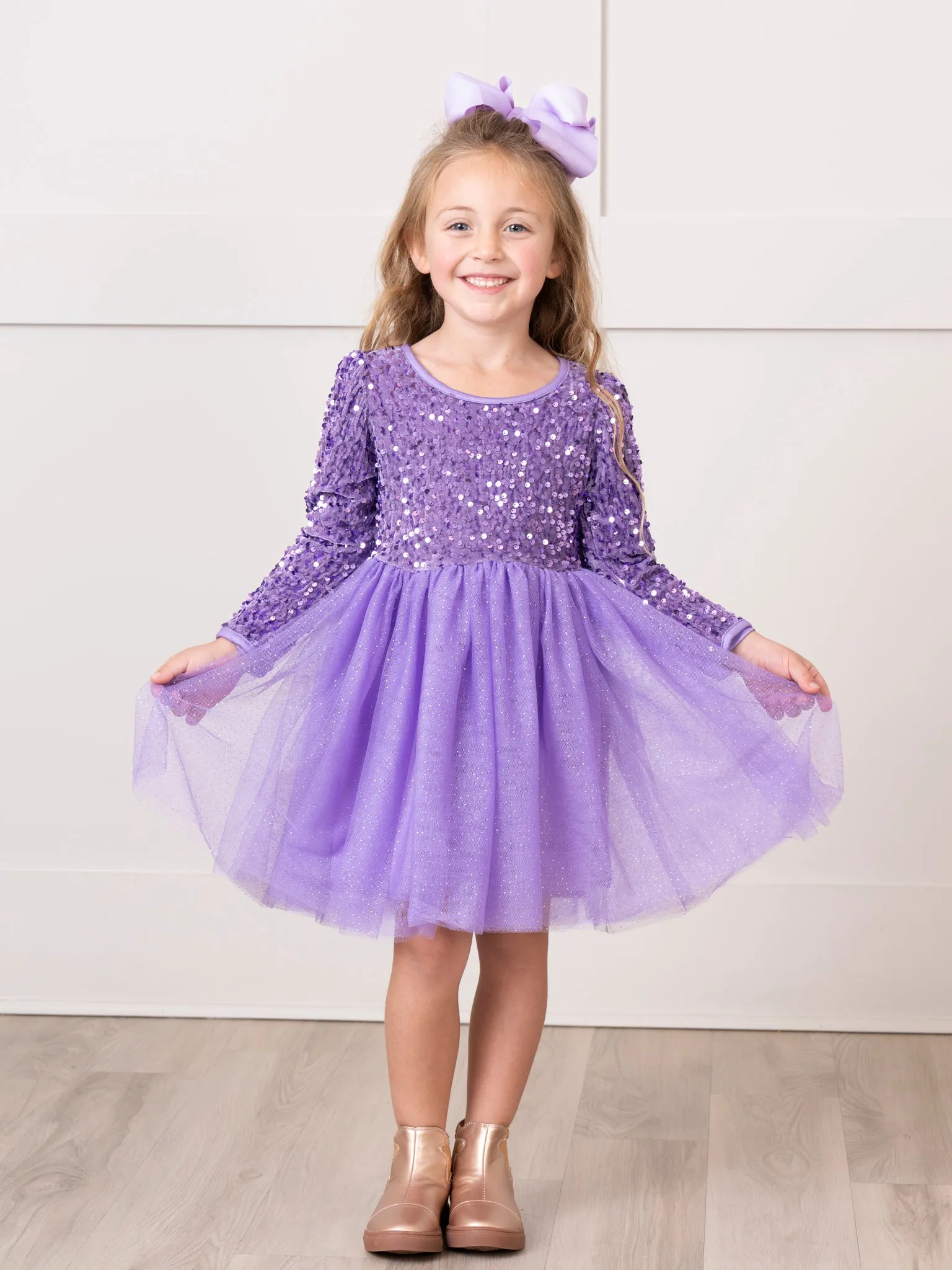 Sparkle Party Long Sleeve Tulle Dress