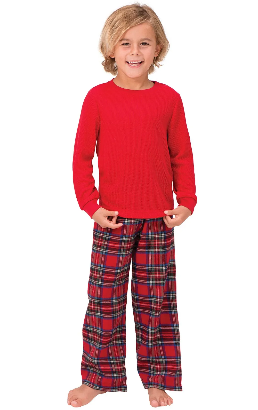 Stewart Plaid Thermal-Top Unisex Kids Pajamas