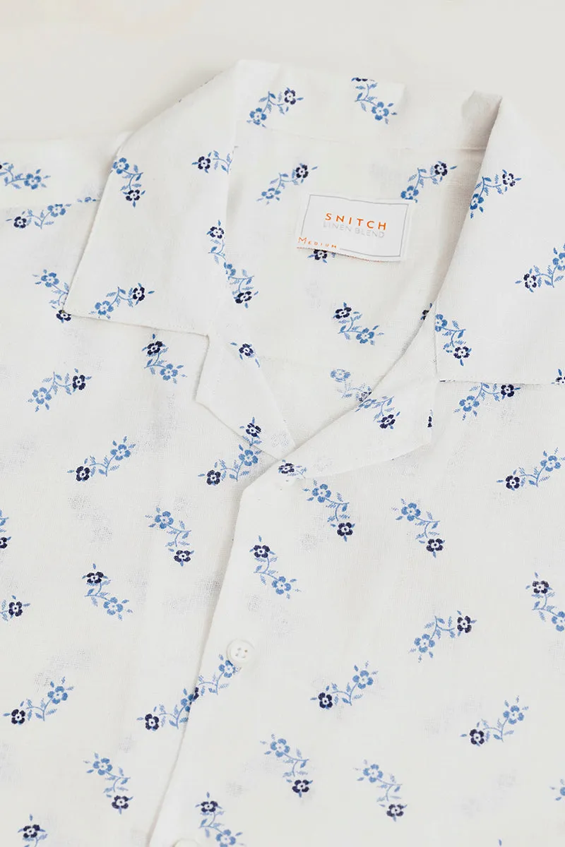 Summer Flower White Linen Shirt