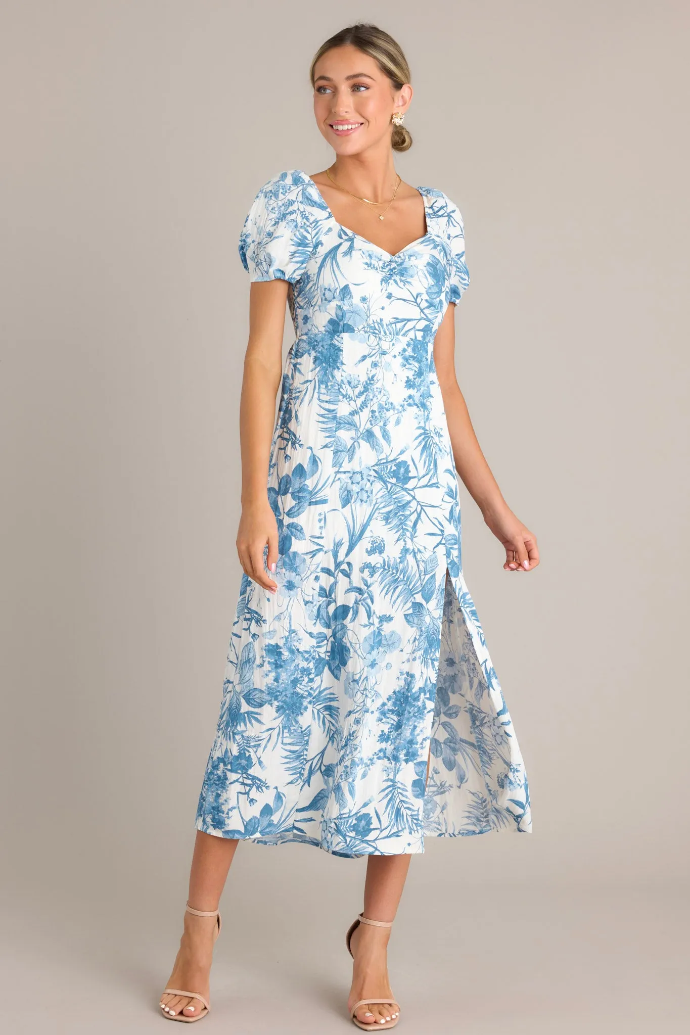 Summer Whispers Blue Floral Midi Dress