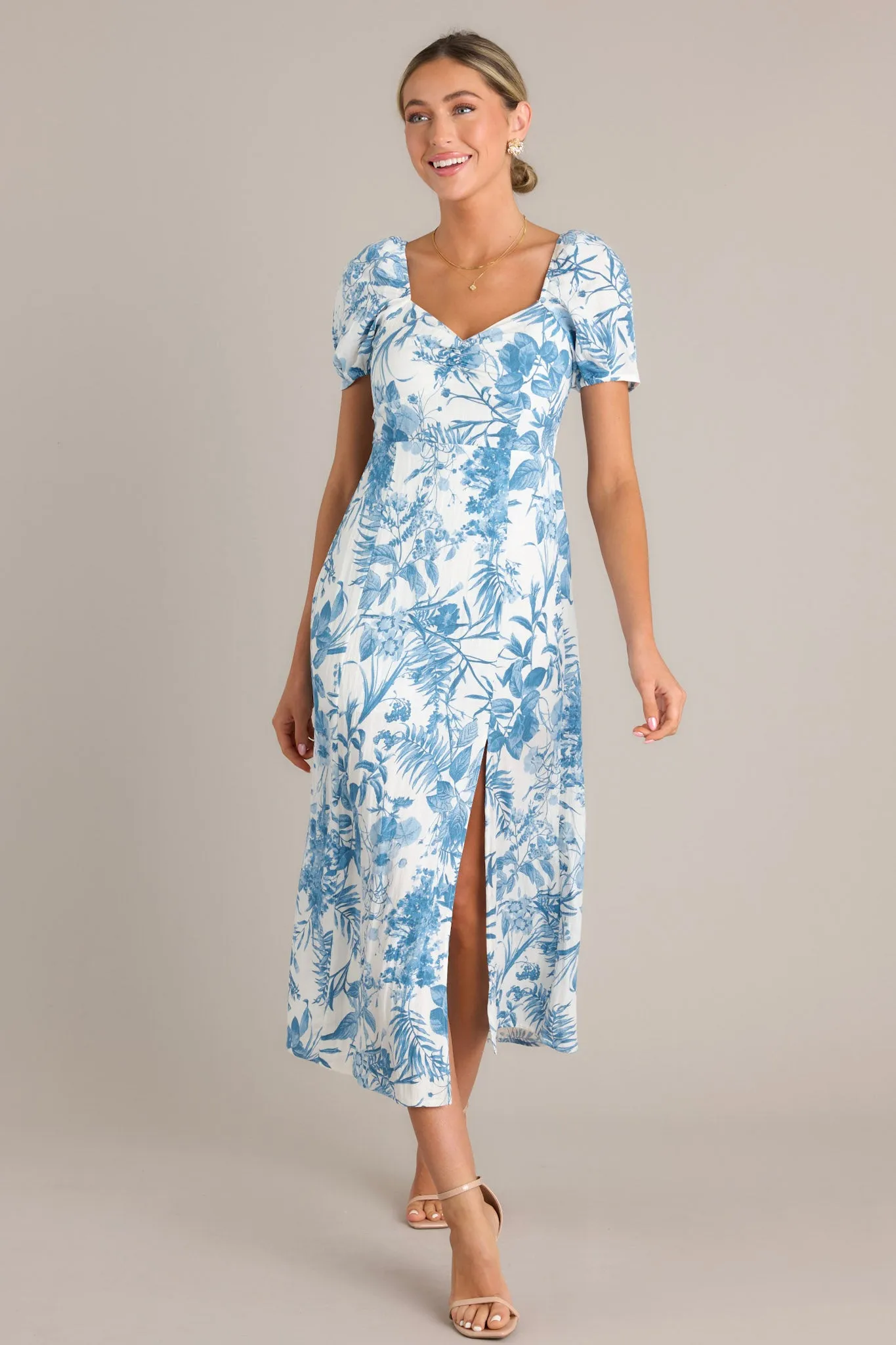 Summer Whispers Blue Floral Midi Dress