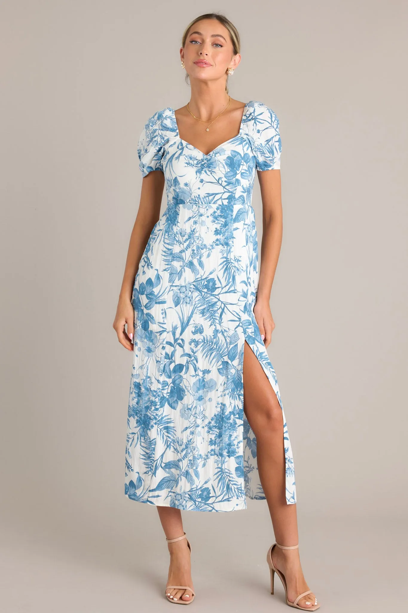 Summer Whispers Blue Floral Midi Dress