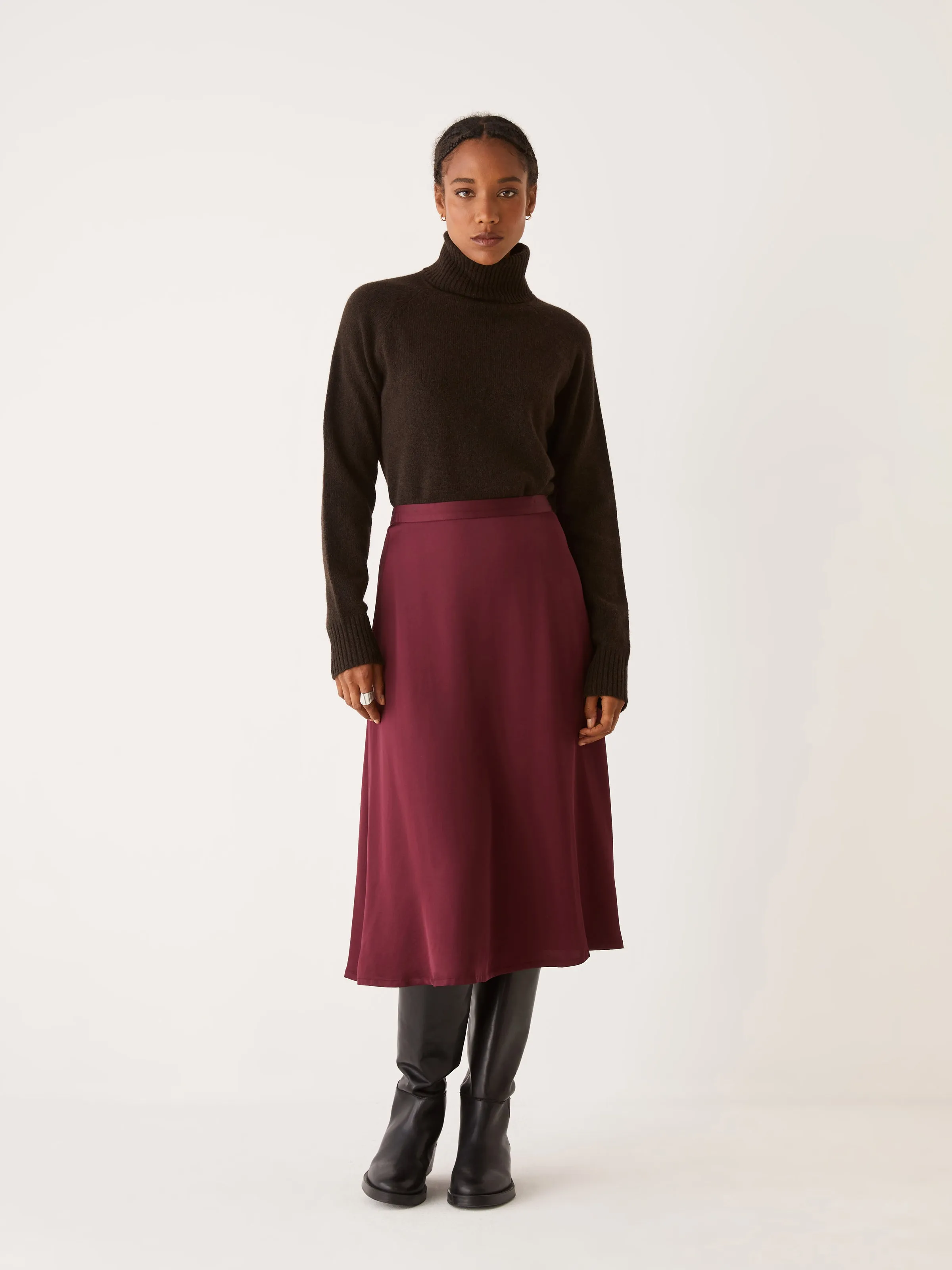 The Satin Maxi Skirt in Red Wine