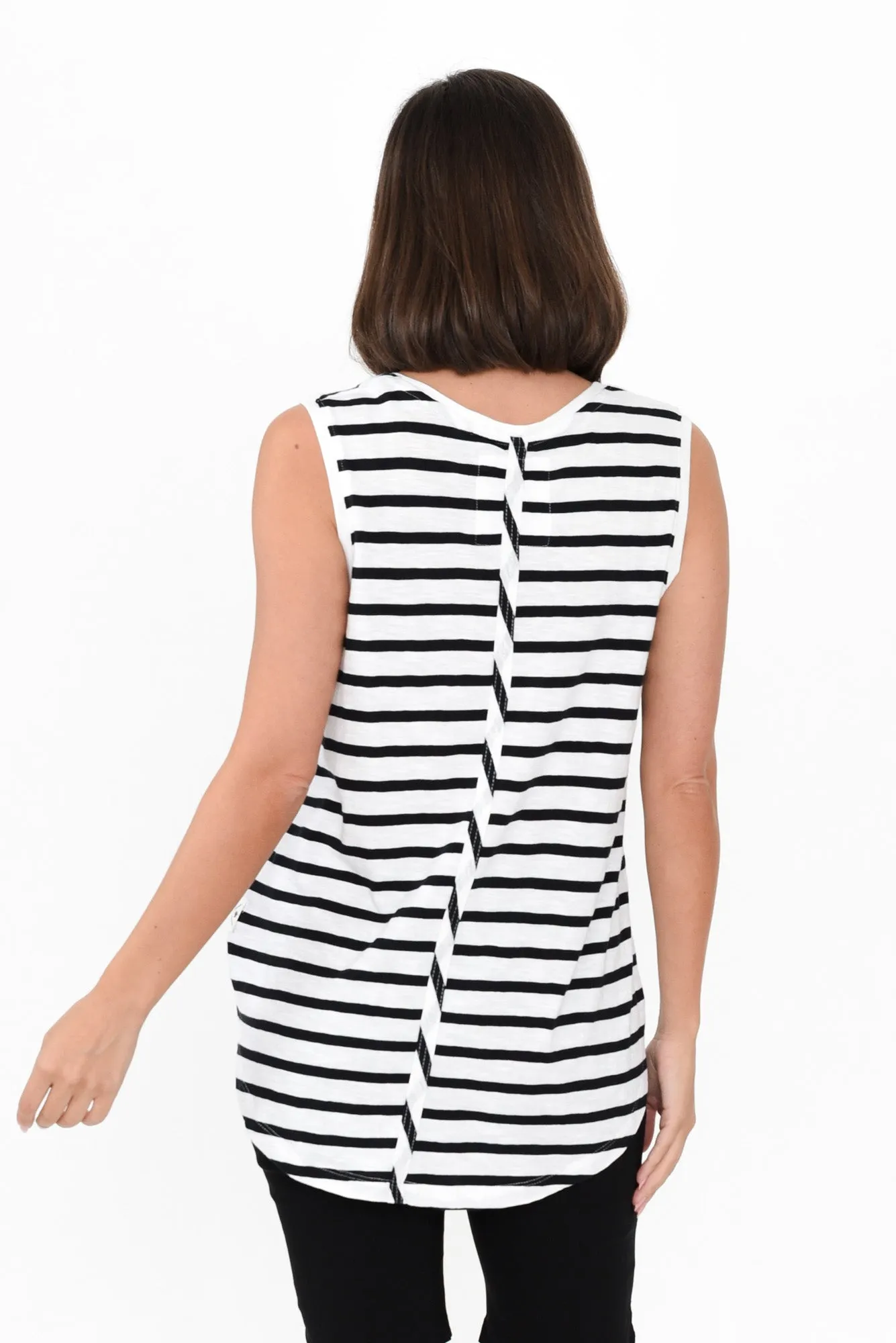 White Stripe Cotton Scoop Tank