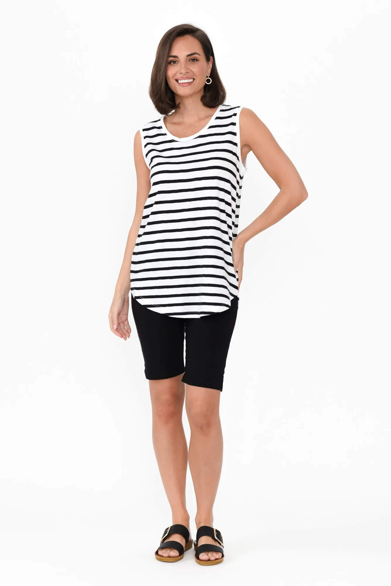 White Stripe Cotton Scoop Tank