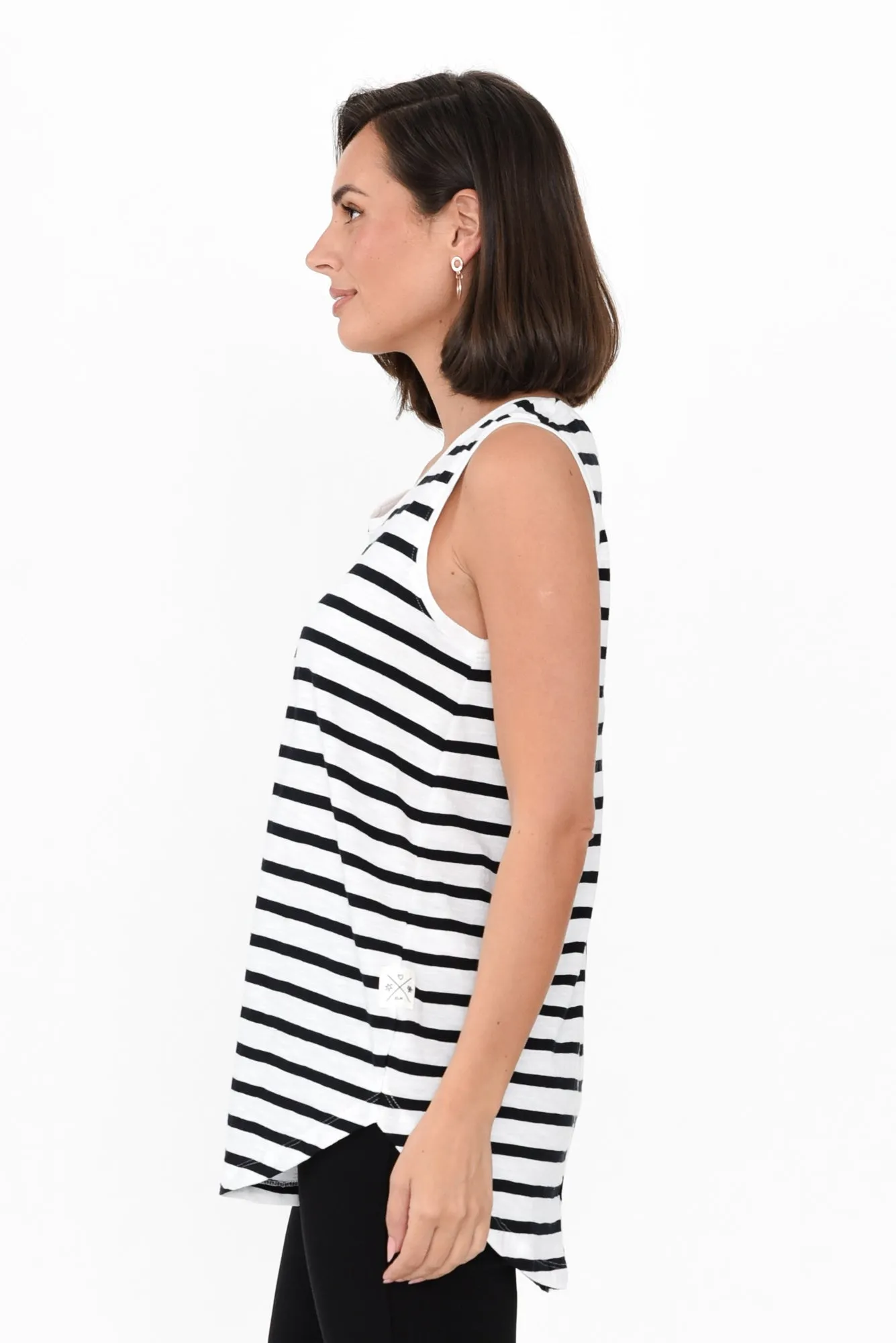 White Stripe Cotton Scoop Tank