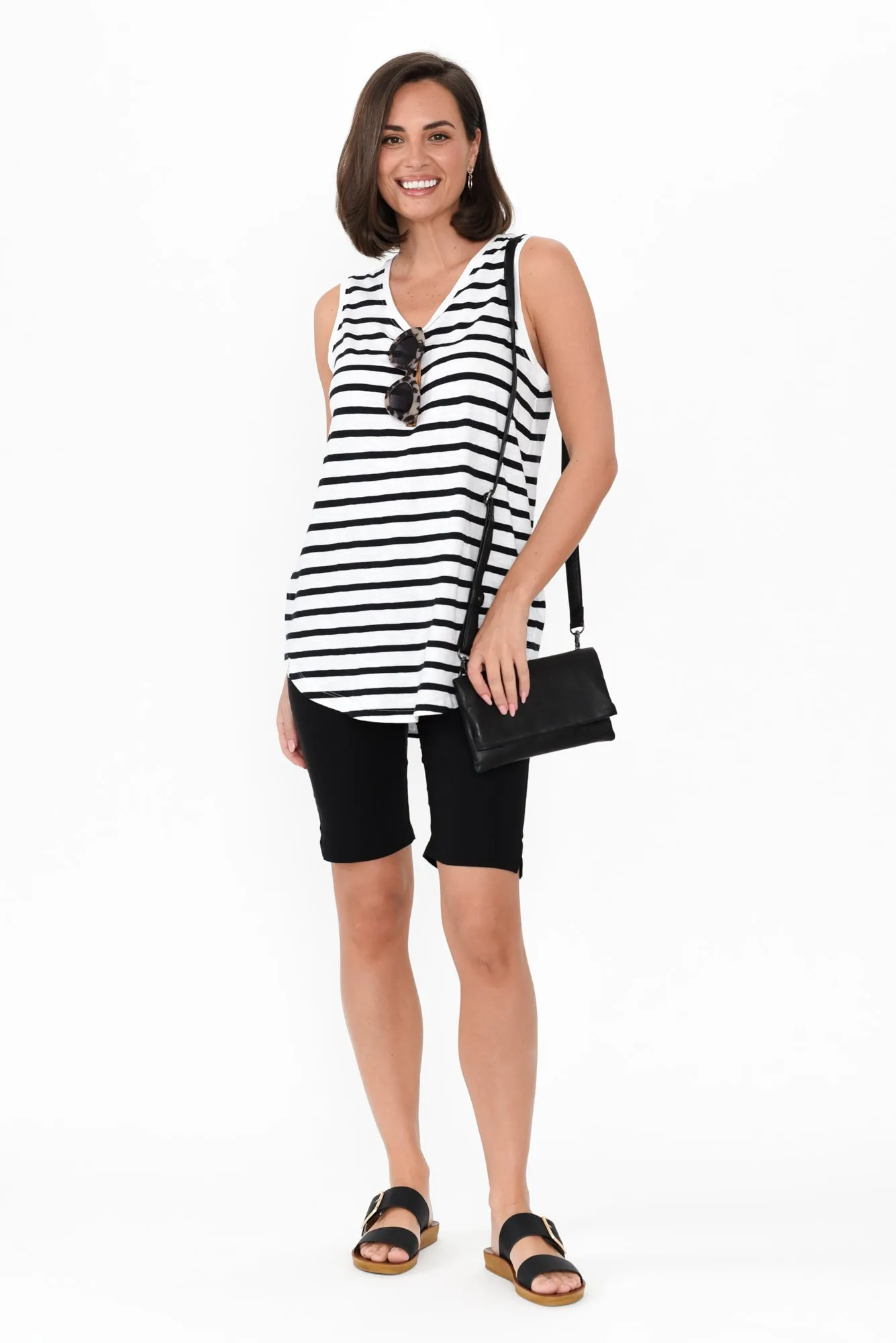 White Stripe Cotton Scoop Tank