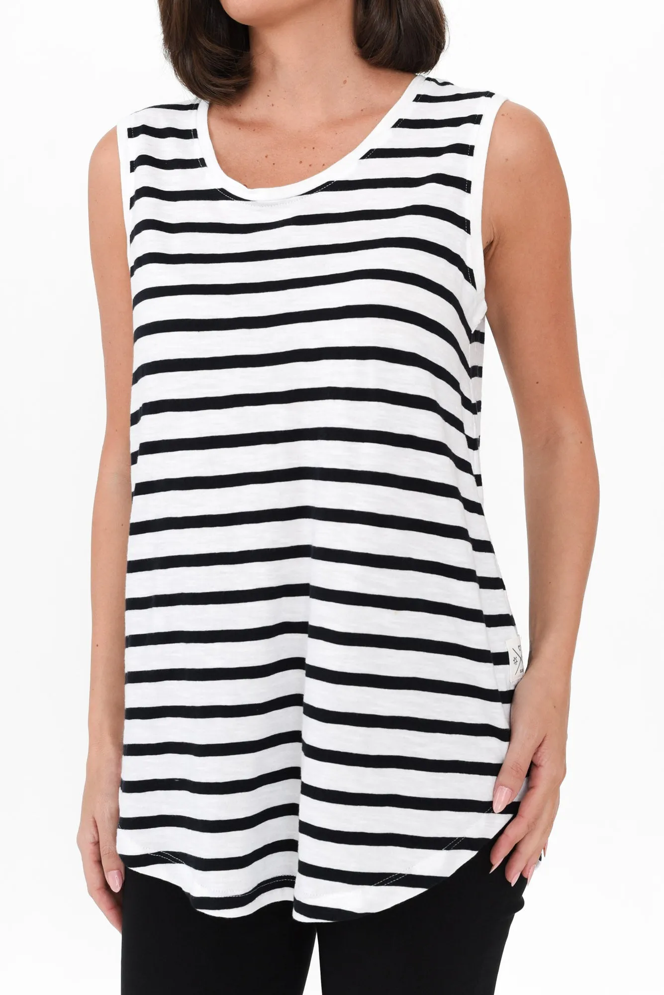 White Stripe Cotton Scoop Tank