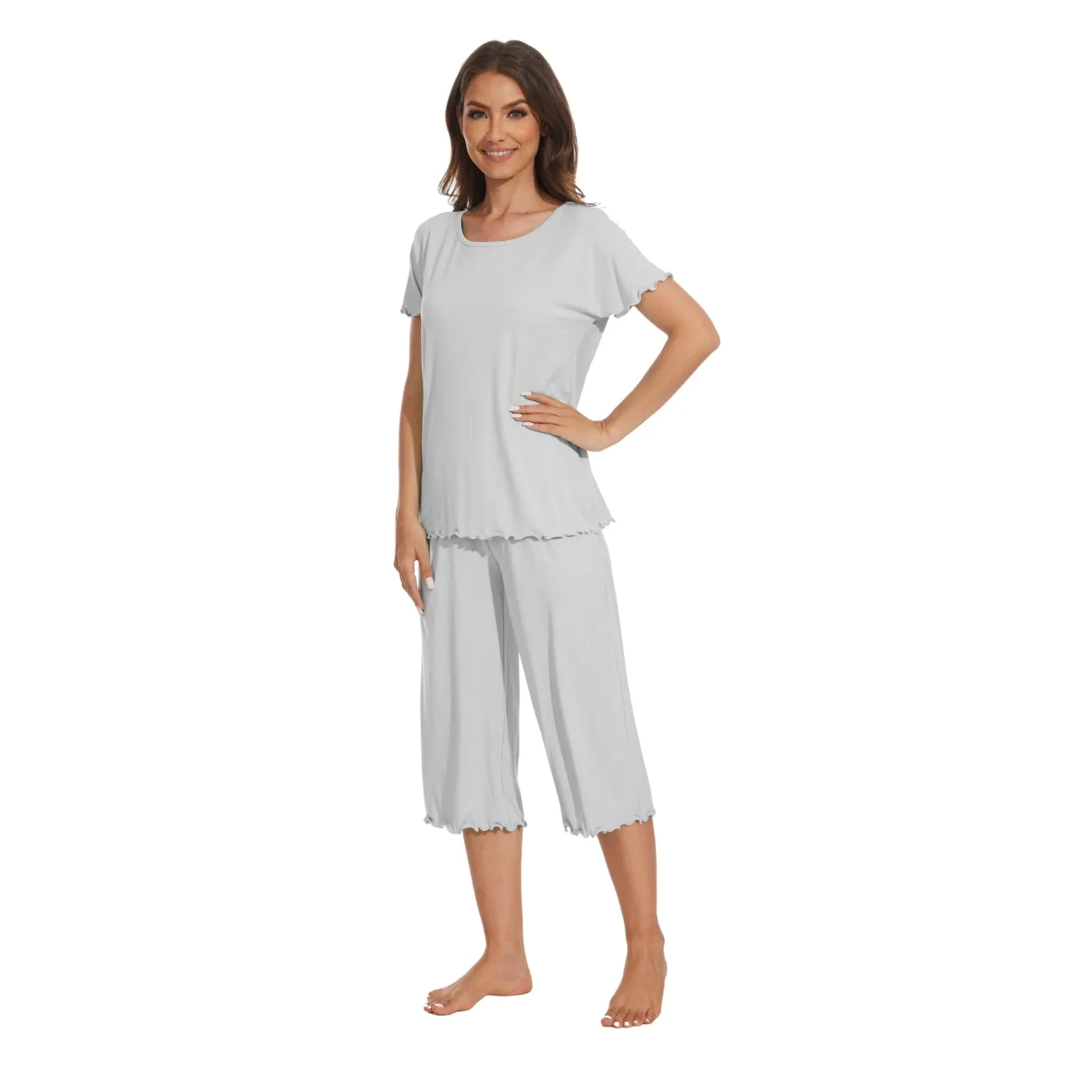 Women's Bamboo Viscose Pajamas Set with Capri Bottoms